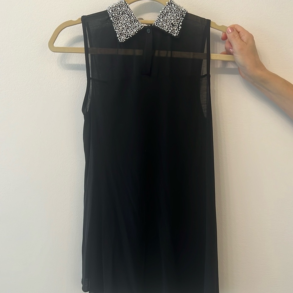 Black sheer tank made in Italy with intricate pearl detail size small